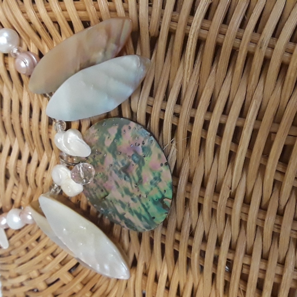 Handmade Sea Goddess statement necklace freshwater pearls, Abalone shell Artisan - Picture 10 of 10